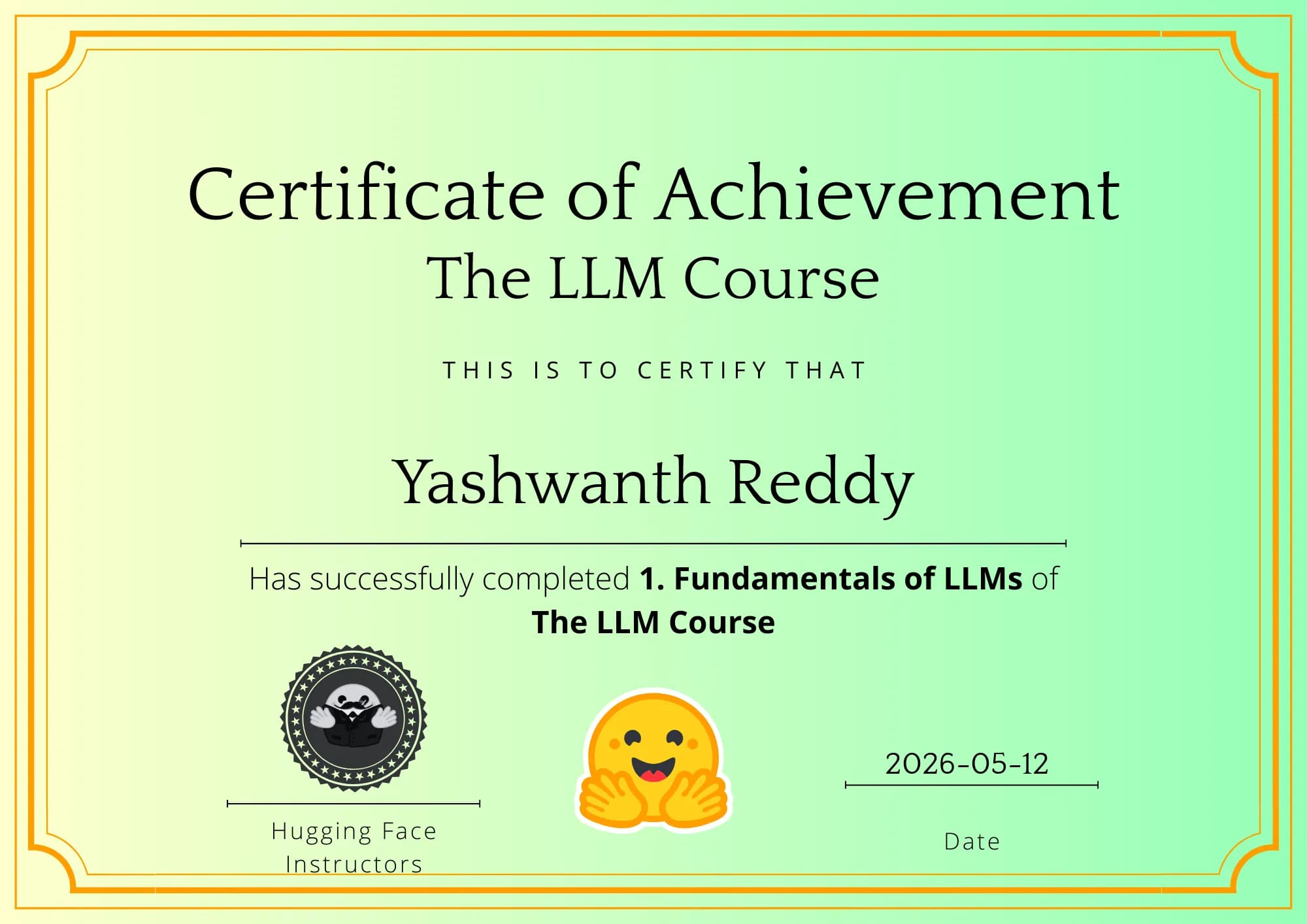 LLM Course certificate