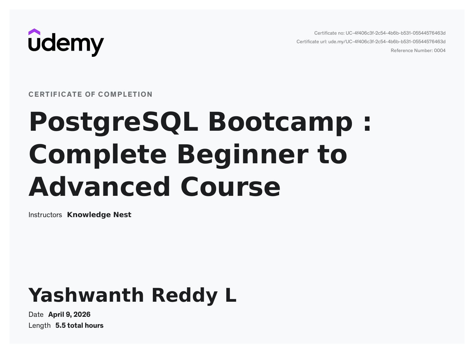 PostgreSQL certificate